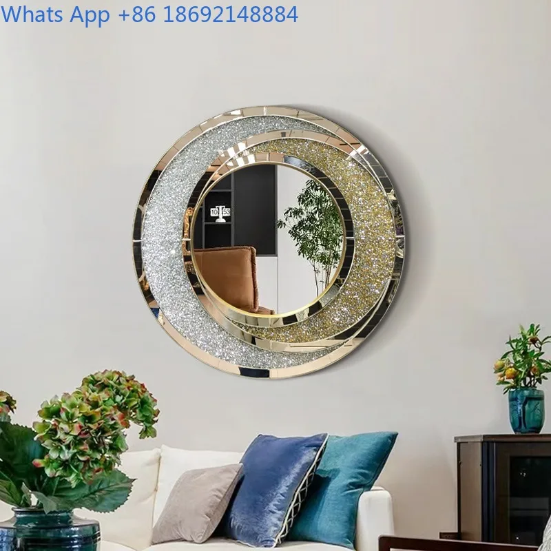Light Luxury Diamond-Studded Mirror Round Art Mirror Living Room Entrance Wall-Mounted Decorative Bathroom Mirror