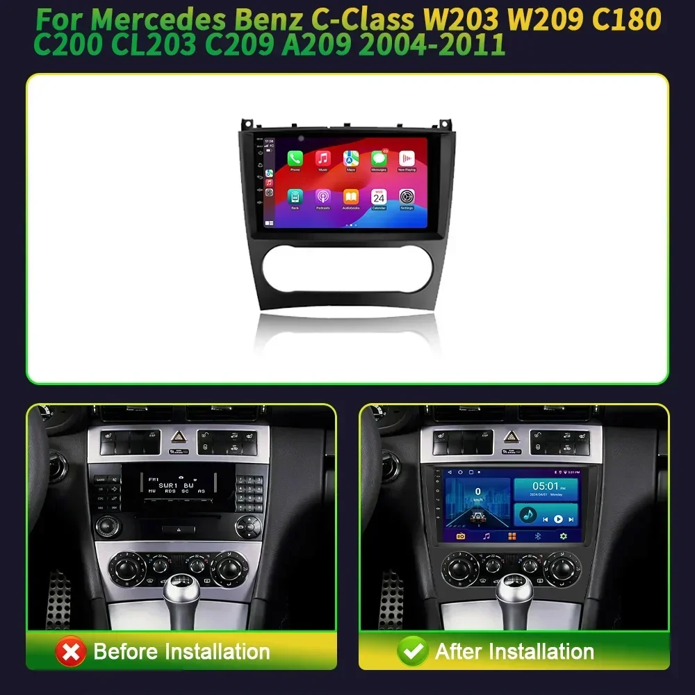 Wireless Carplay Android For Mercedes Benz C-Class C Class W203 W209 C180 C200 CL203 C209 A209 2004-2011 Multimedia Navigation