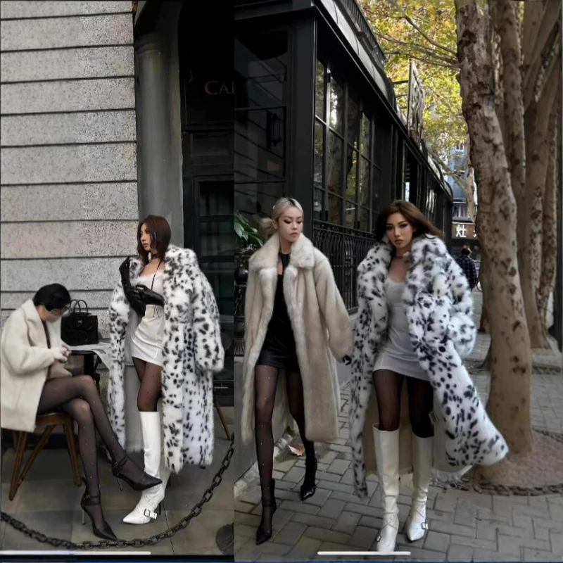 

Women Thick Coats Loose Faux Fox Fur Cardigan Jacket Full Sleeve Warm Lapel Long Jackets Lady Furry Coat Autumn Winter