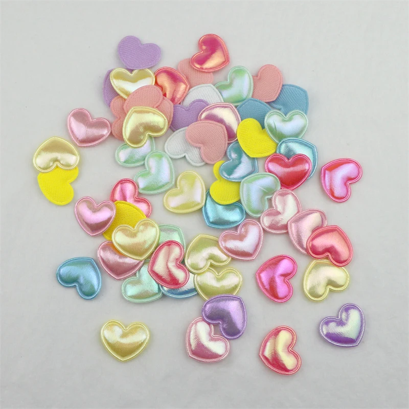 100Pcs 18*22mm Brightening Heart Padded Applique for Hat Clothes Sewing Patches DIY Headwear Clip Bows Decor Accessories Arts