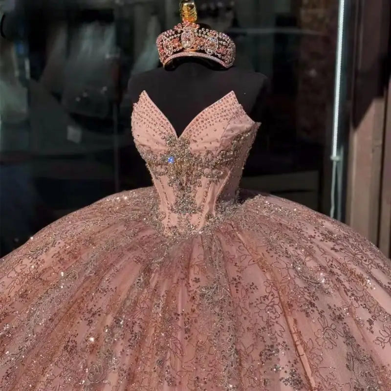 

Customized Rose Gold Quinceanera Dress Ball Gown 3D Floral Applique Beading Corset Sweet 16 Vestidos De XV 15 Anos