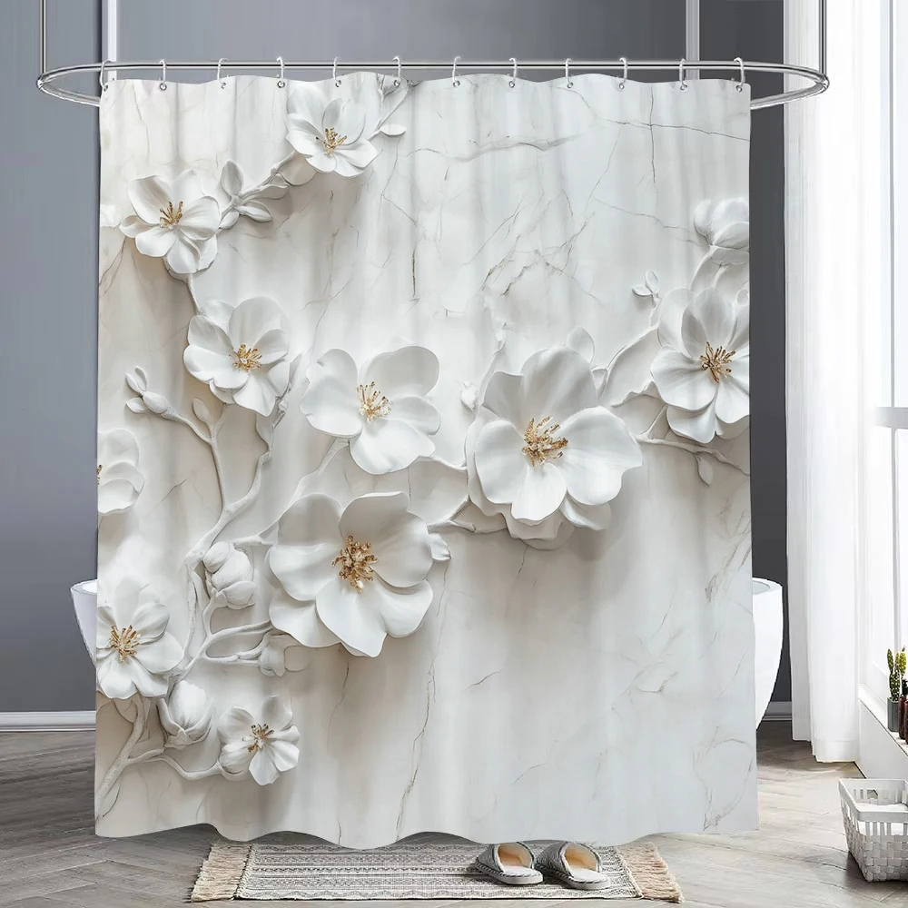 Beach Shower Curtain, Starfish Seashells Coral Ocean Bathroom Decorative Shower Curtain, Waterproof Shower Curtain with Hooks