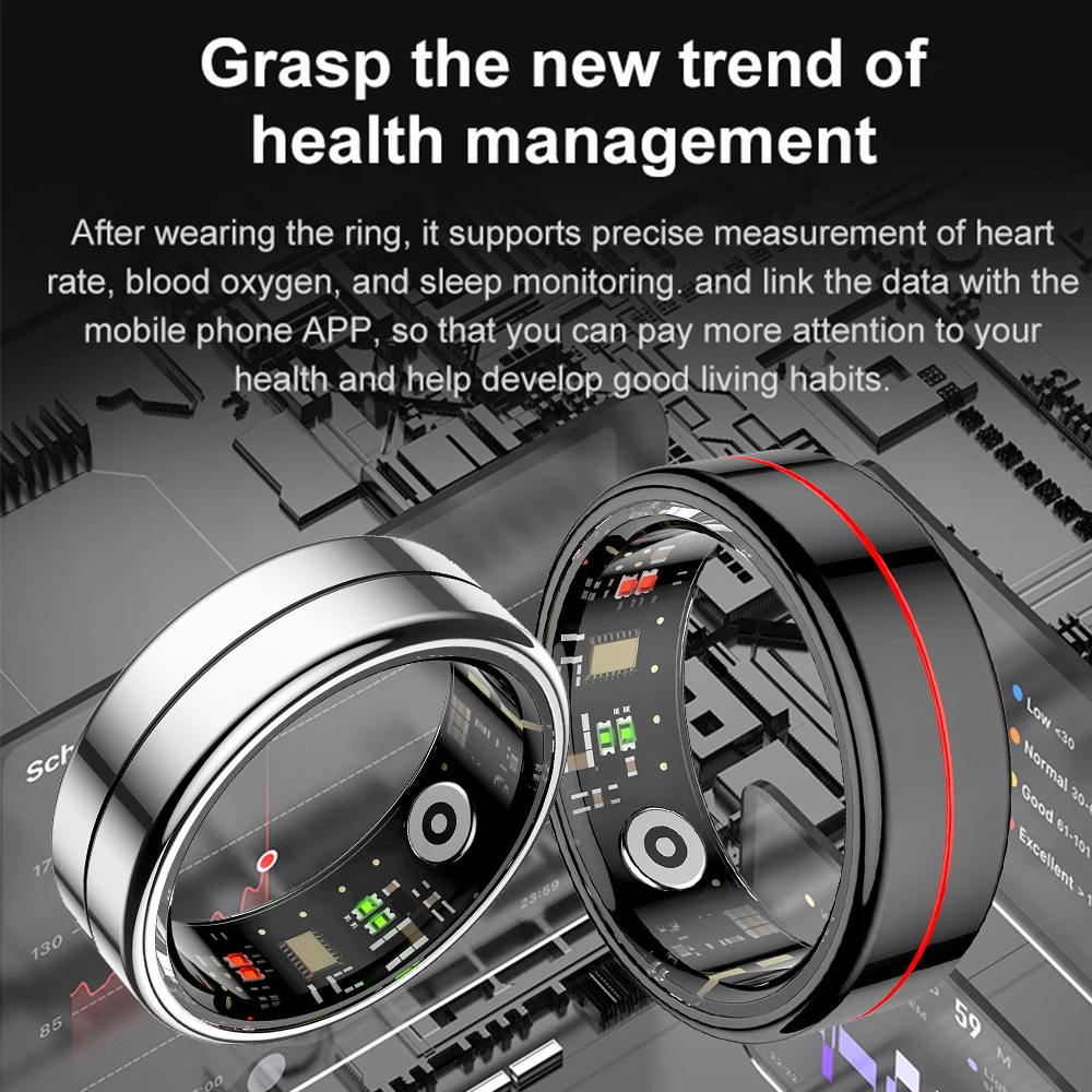 R04 Smart Ring 5ATM Anello da dito intelligente impermeabile in acciaio inossidabile Frequenza cardiaca Ossigeno nel sangue Monitor del sonno Tracker di attività