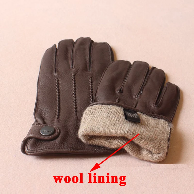 High-End Deerskin Leather Gloves Men European American Winter Warm Wool Lining Thickened Light Luxury Business Mitt Cold Protect