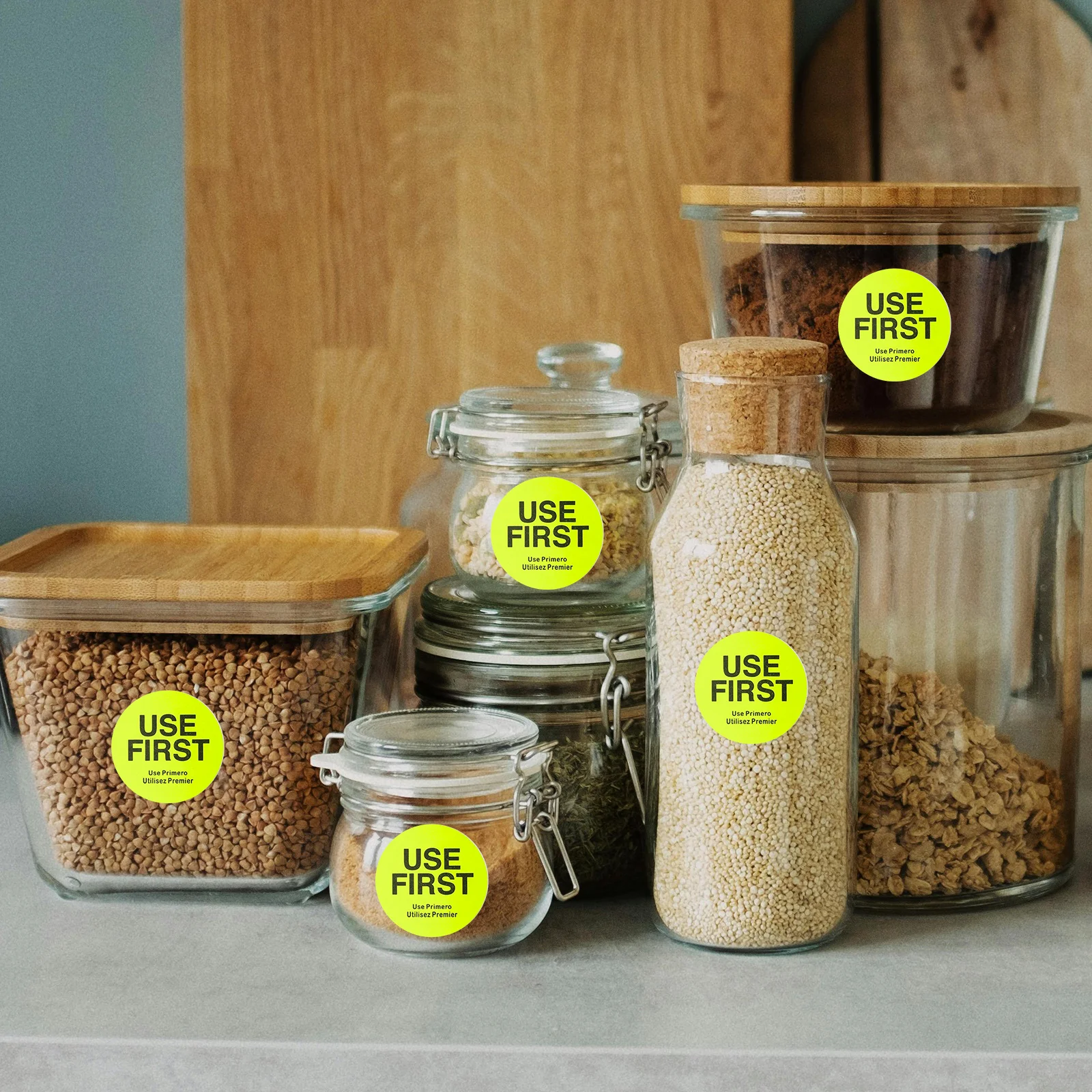 1 rollo de etiquetas de Control de inventario, pegatinas redondas amarillas extraíbles para servicio de comida, etiquetas para enlatado de cocina de restaurante