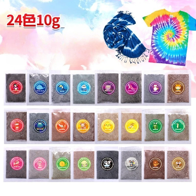 

24 Color 10g Handmade DIY Tie Dye Powder, Fabric Dyes for Clothing Active Tie Dye T-shirts Scarves Clothes Reactive Dye