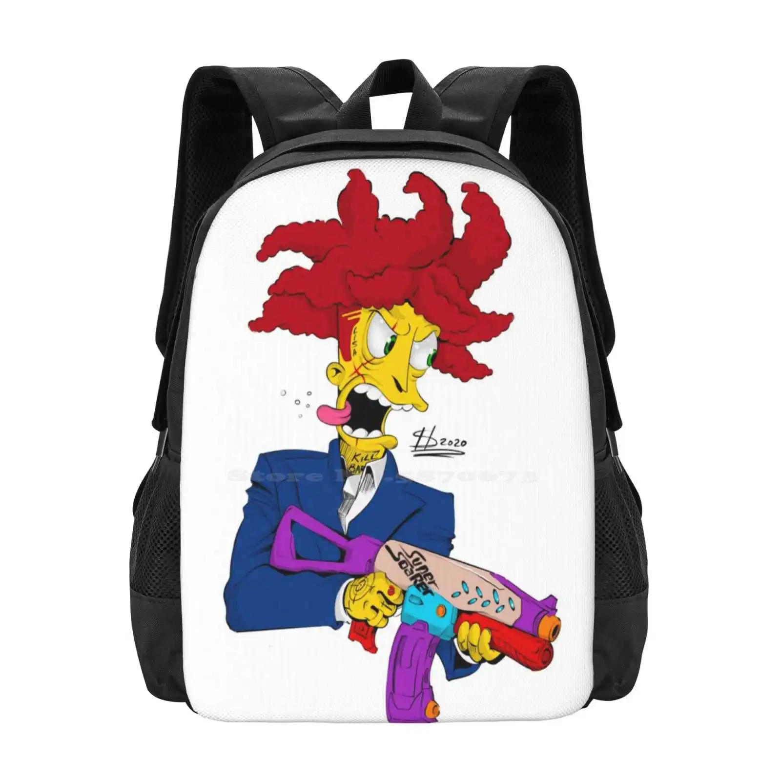 Side Show Bob , Fashion Pattern Design Travel Laptop School Backpack Bag Sideshow Bob Character Design Lisa Marge Cartoon Toons