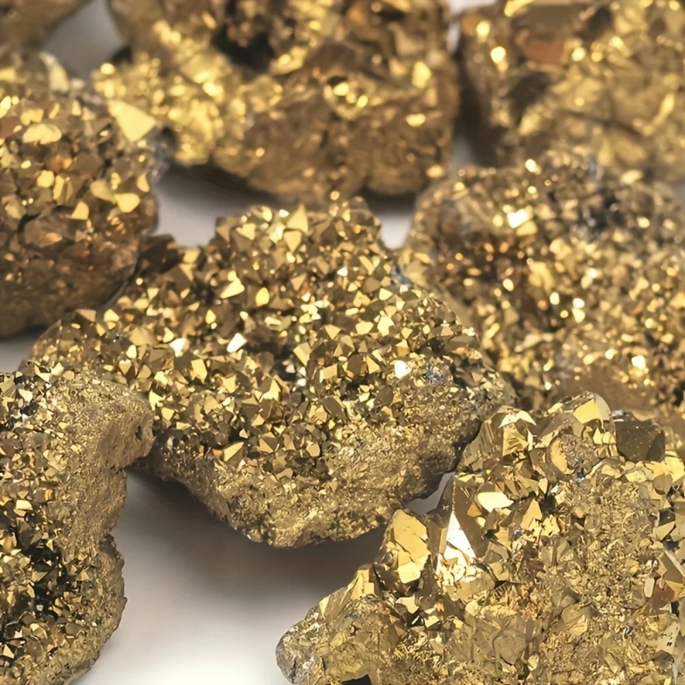 Natural Stone Golden Aura Geode Quartz Crystal Cluster with Electroplated Golden Coating Mineral Specimen for Crystal Healers