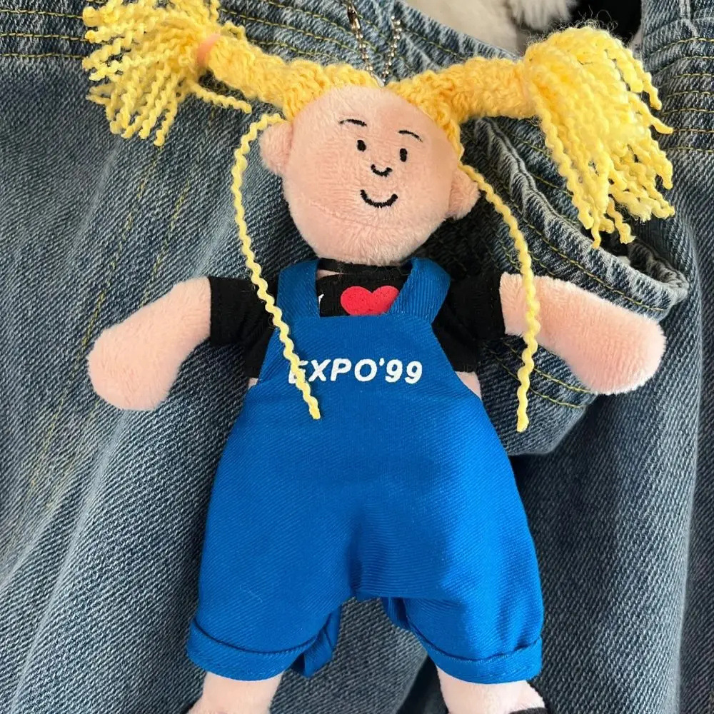 Colgante peludo amarillo de algodón PP para niña, colección esponjosa, mono azul, bolso para niña, adornos colgantes cómodos