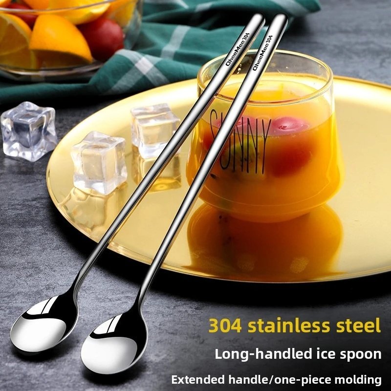 

5pcs 304 Stainless Steel Spoons Ice Cream Spoons Long Handle Coffee Stirring Spoons Kitchen Utensils