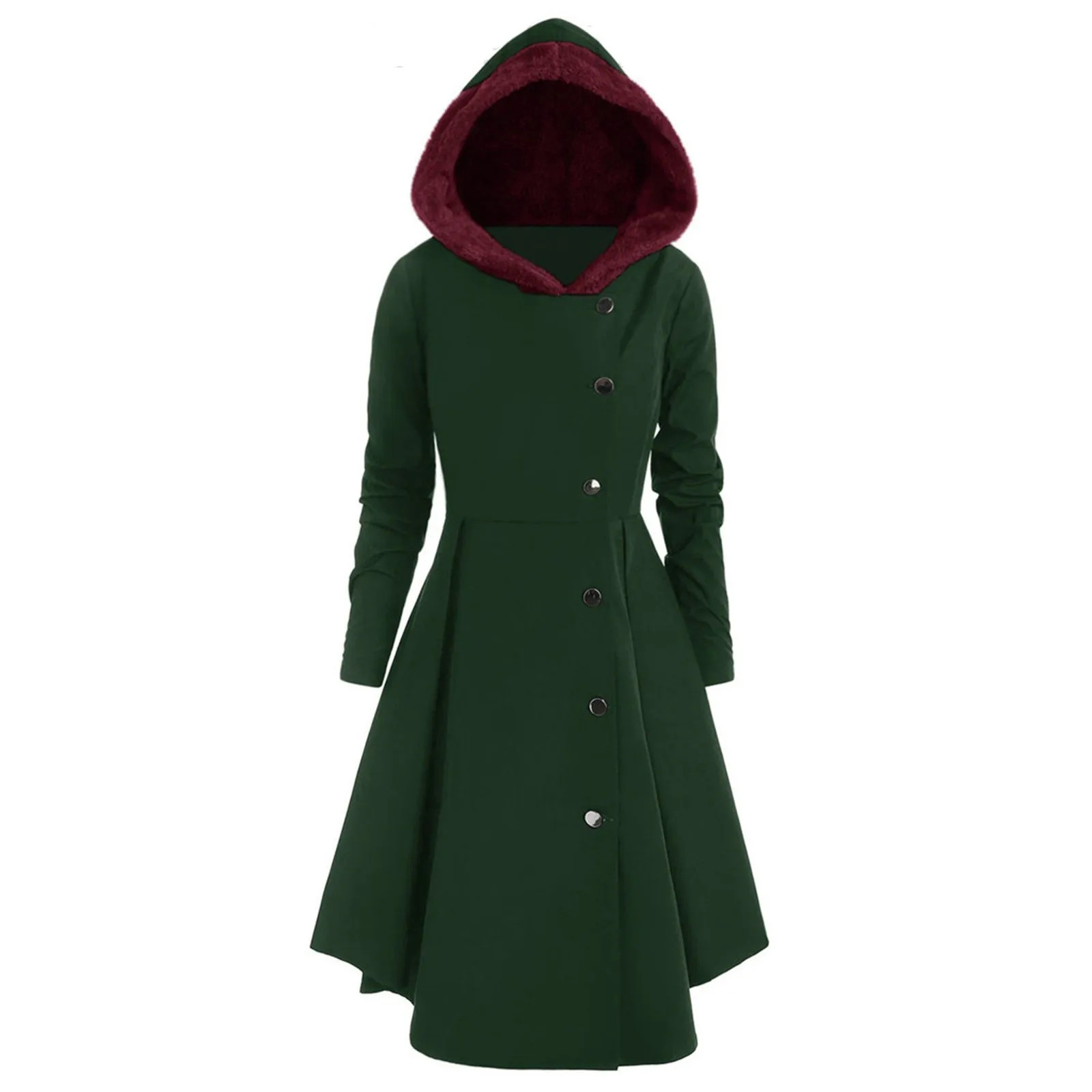 Women\'s Plus Size Coat Long Sleeve Hooded Collar Single-breasted Asymmetrical Skirt Coat Elegant Autumn Winter Vintage Overcoat