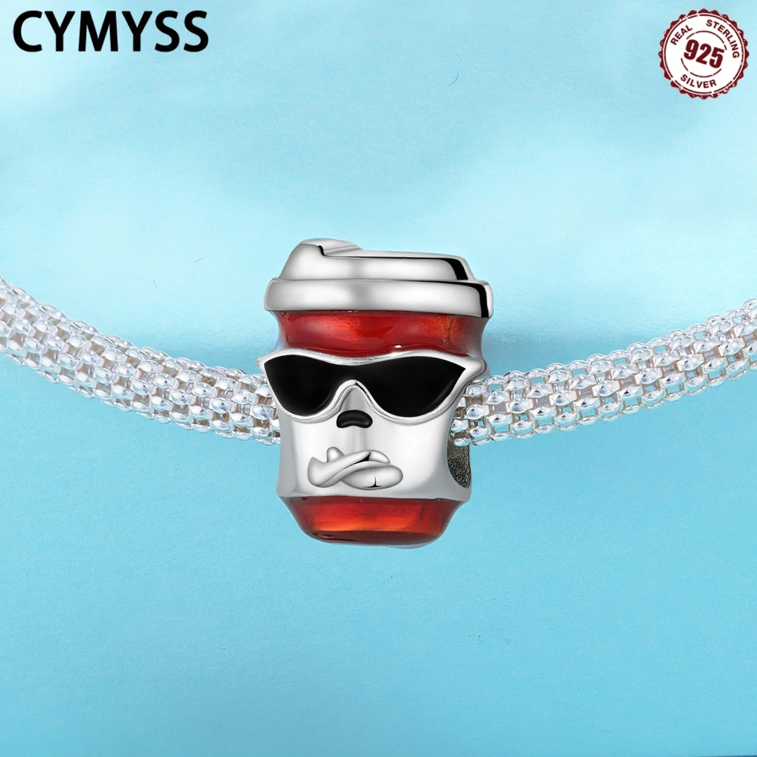 

CYMYSS 925 Sterling Silver Cool Coffee Shaped Bead Luxury Jewelry Commemorative Day Gift Design For Men And Women Beads