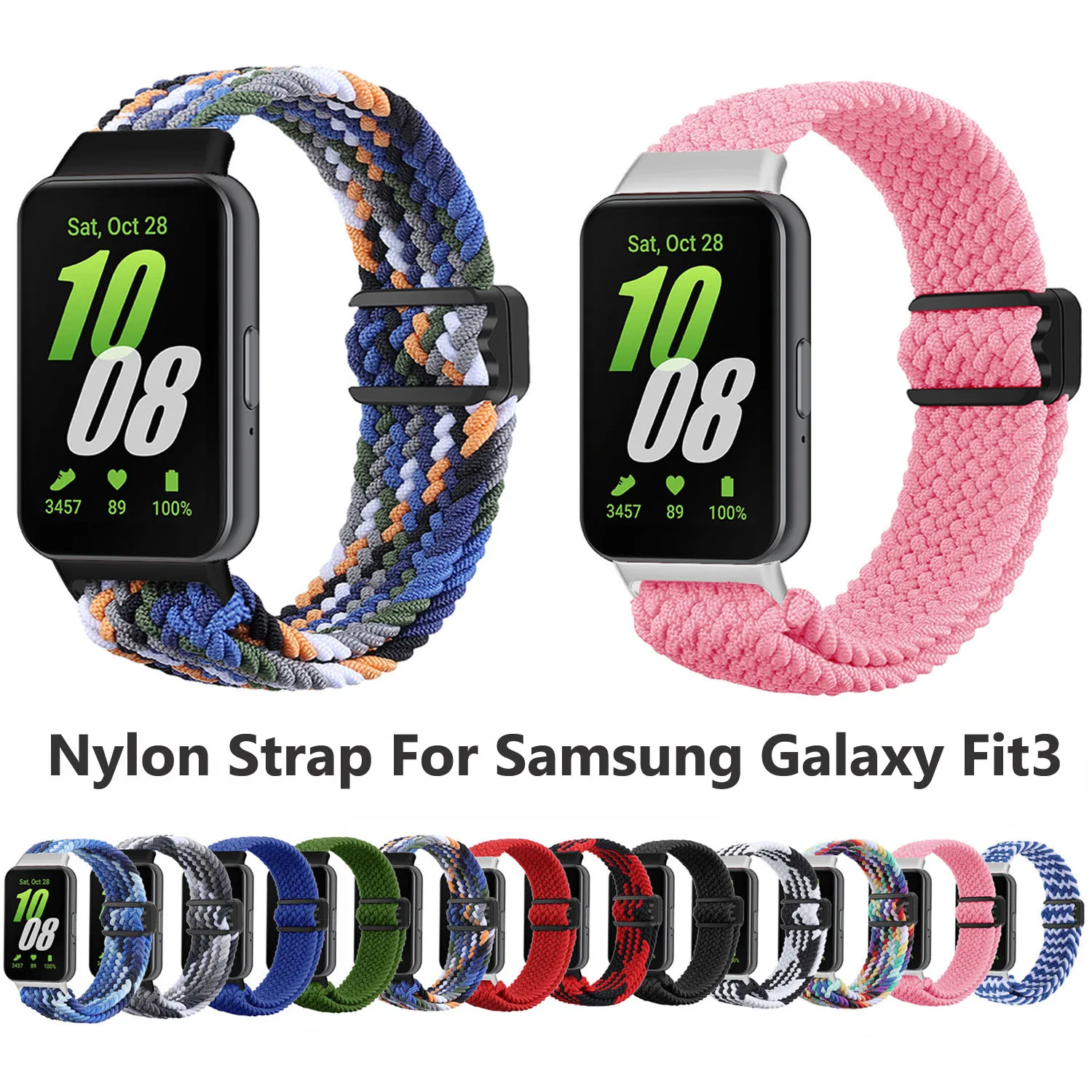 Correa de nailon para Samsung Galaxy Fit 3, pulsera trenzada elástica ajustable, reemplazo de correa de reloj para iWatch Samsung Galaxy Fit3