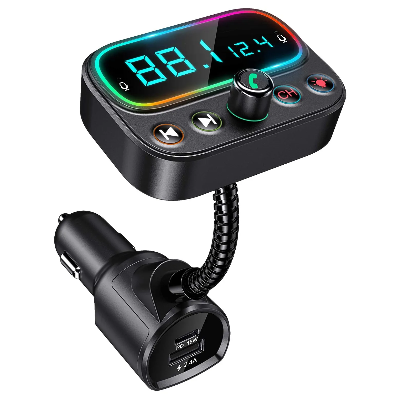 Bluetooth 5.0 FM Transmitter for Car with Dual Mic 2.0inch LCD Display Car Music Player Support U Disk/AUX Output