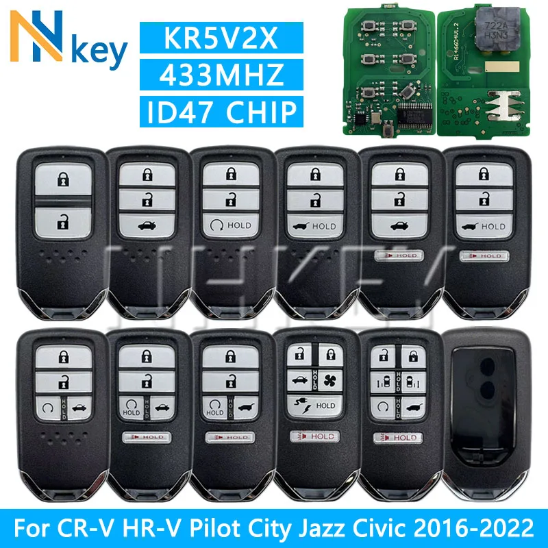 NH KEY Car Remote Key FCCID:KR5V2X ID47 Chip 433MHz For Civic Clarity CR-V City Odyssey Jazz Pilot XRV Venzel EXL HR-V 2016-2022