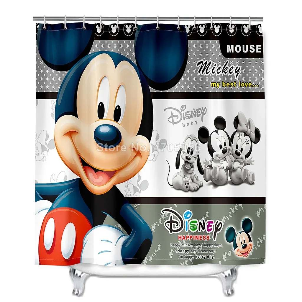 Mickey Mouse Waterproof Print Shower Curtain 4 Piece Carpet Cover Toilet Cover Bath Mat Pad Set Cartoon Bathroom Curtain