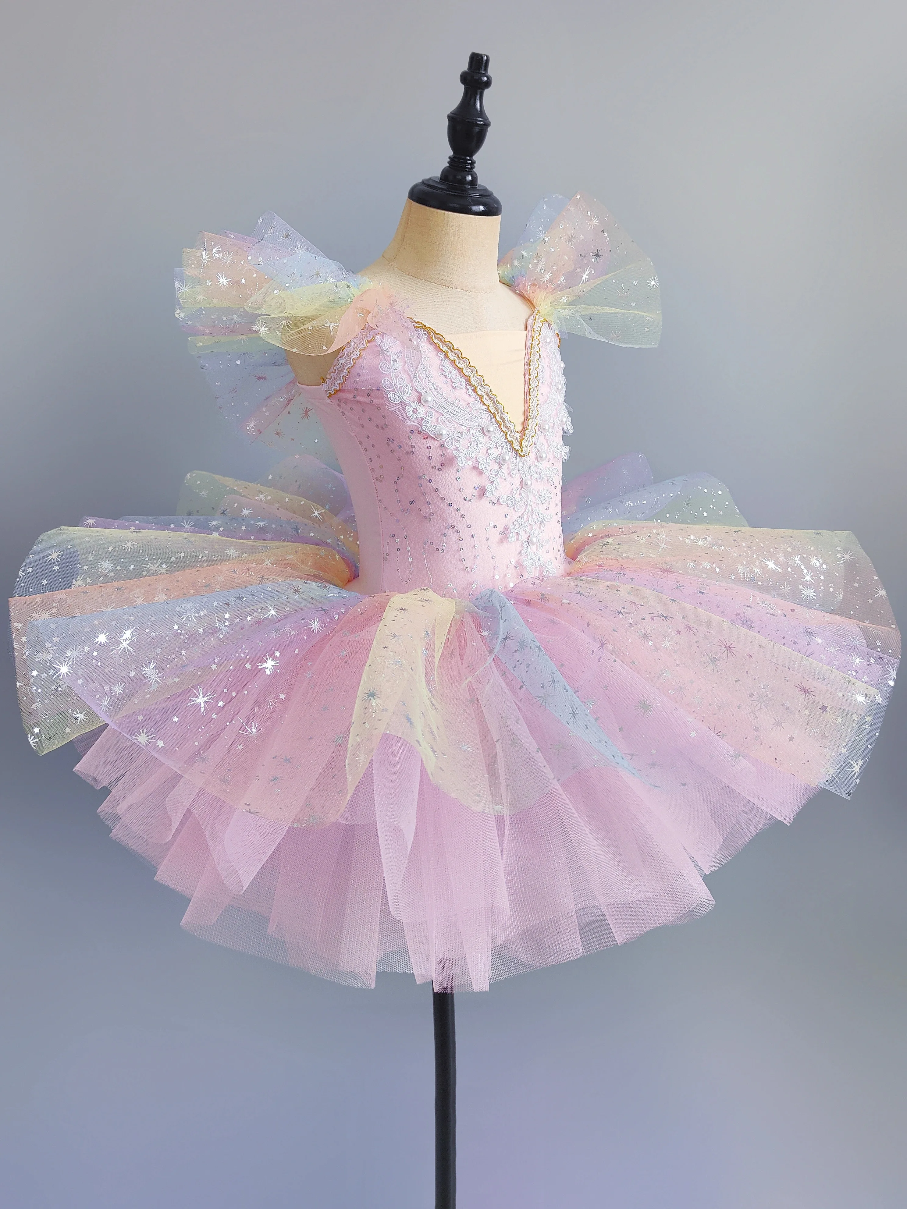 Vestito da balletto per bambini Sette colori Ragazze Bambini Vestito da principessa con paillettes Tutu di balletto DanceClothes Performance Tutu Gonne