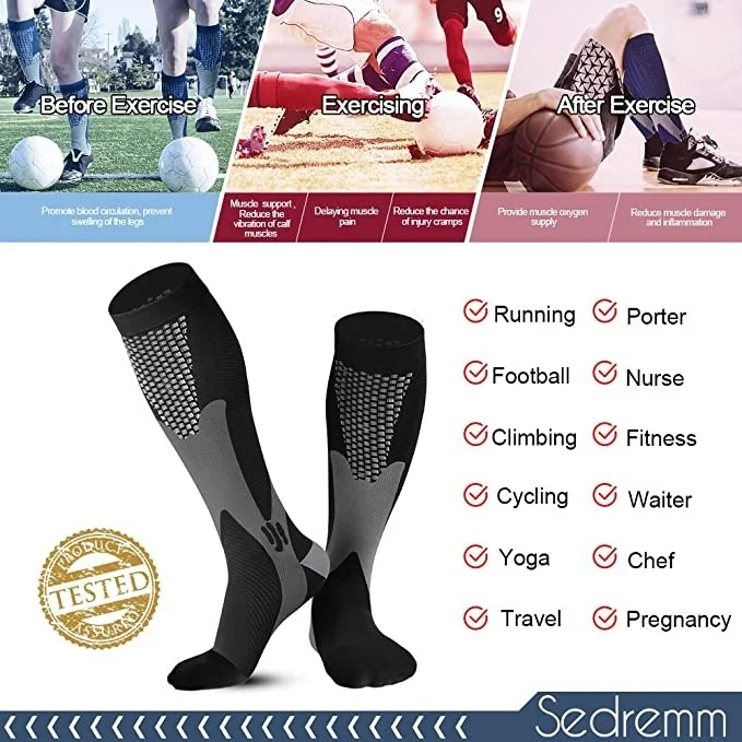 Compression New Socks 20-30 MmHg Fit Varicose Veins Medical Swelling Diabetes Atheletic Anti Fatigue Football Soccer Stockings