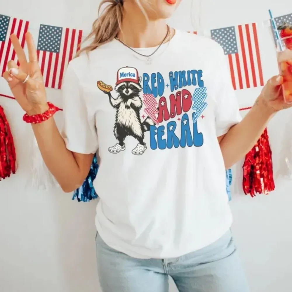 Funny 4th of July Shirt, Feral Raccoon Tee Shirt Feral Girl, Unisex T Shirt