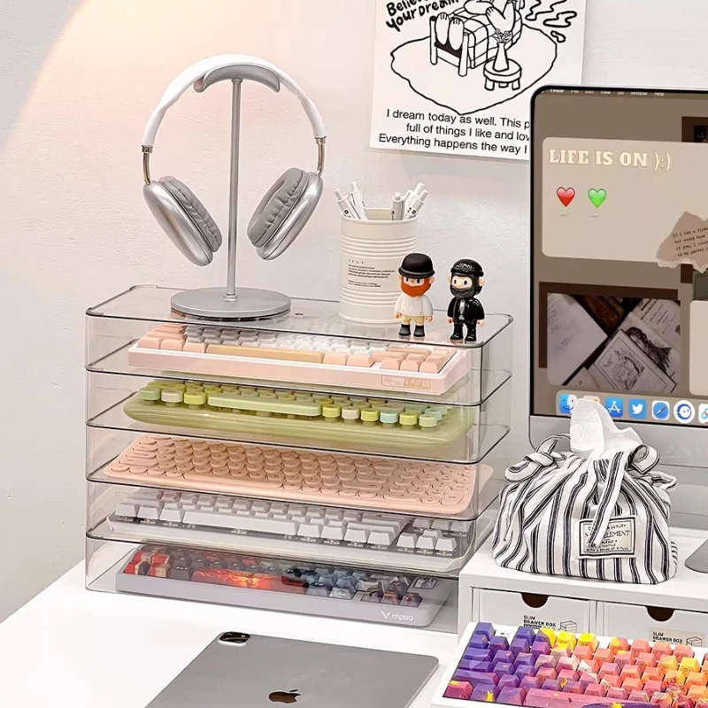 Clear Acrylic Stackable Display Case Gaming Mouse Keyboard Organization Multifunctional Storage Box Office Desktop Accessories