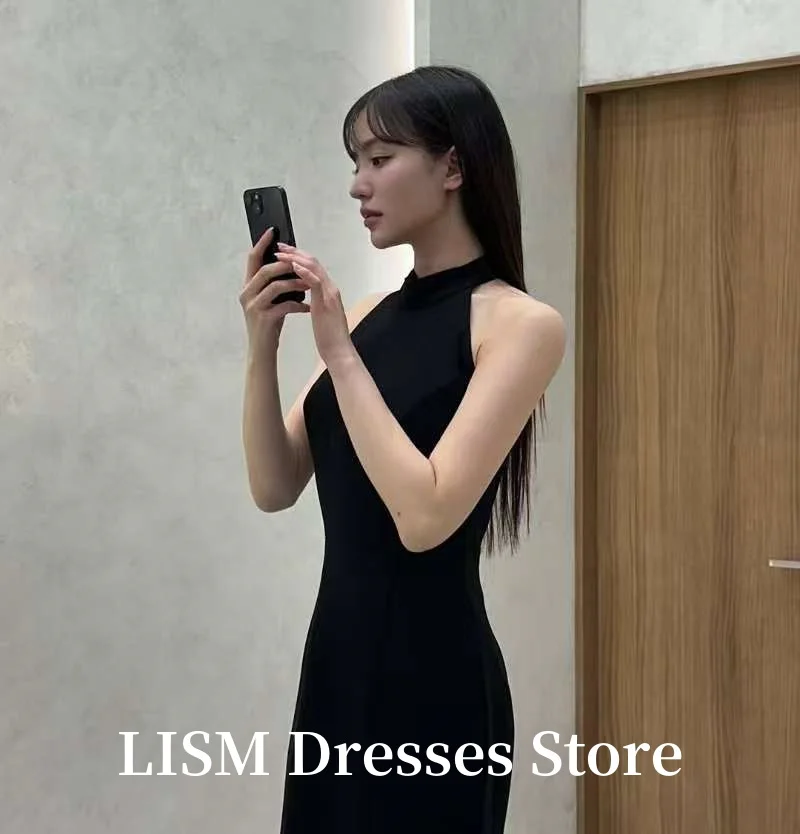 LISM Halter A-Line Korea Party Dresses Photo Shoot Soft Satin Floor Length Elegant Evening Gowns 웨딩드레스 Customized Corsets