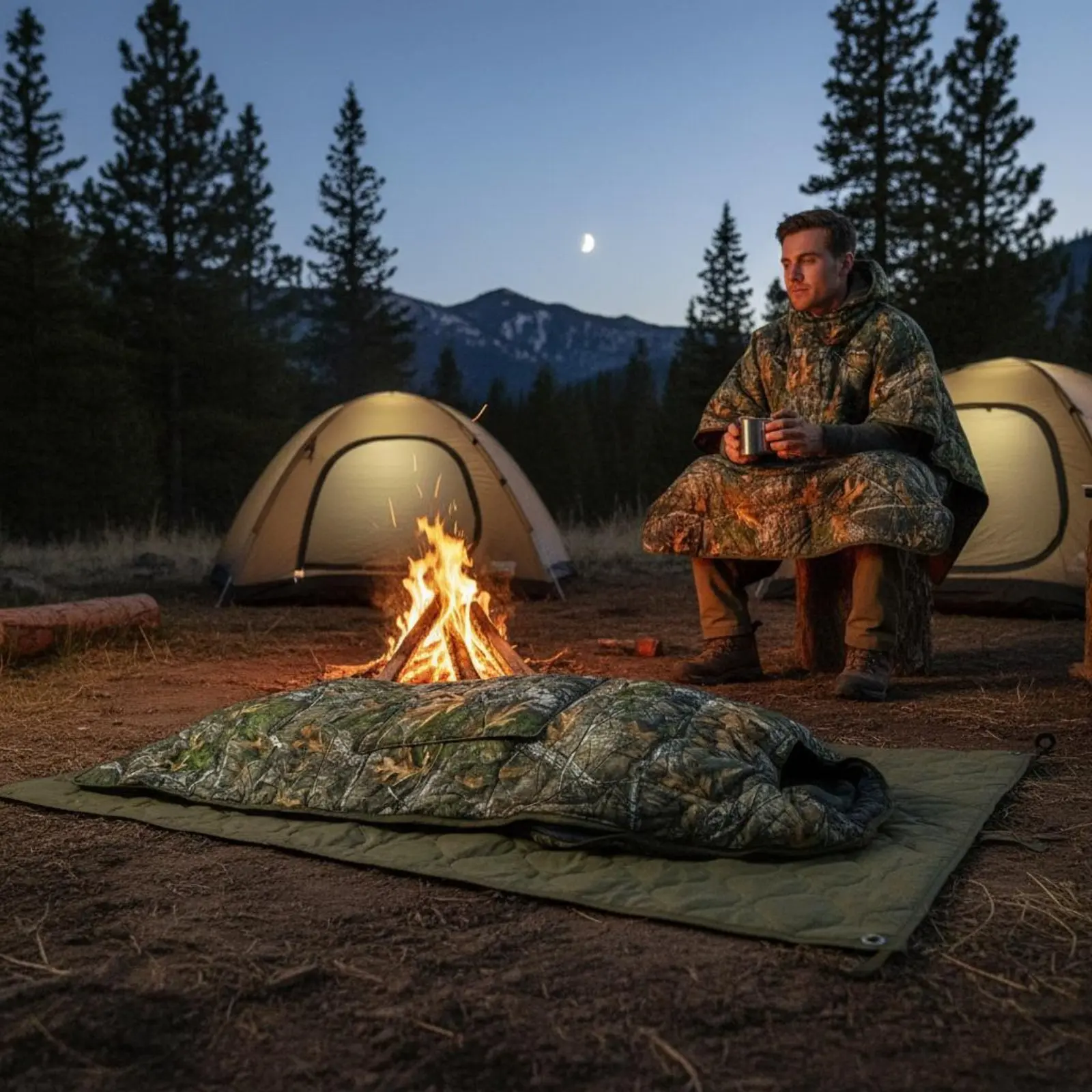 Sleeping Bag Poncho Warm Hooded Sleeping Cloak Camping Poncho Quilt Water-Resistant Thermal Cape Blanket Full Body Wrap
