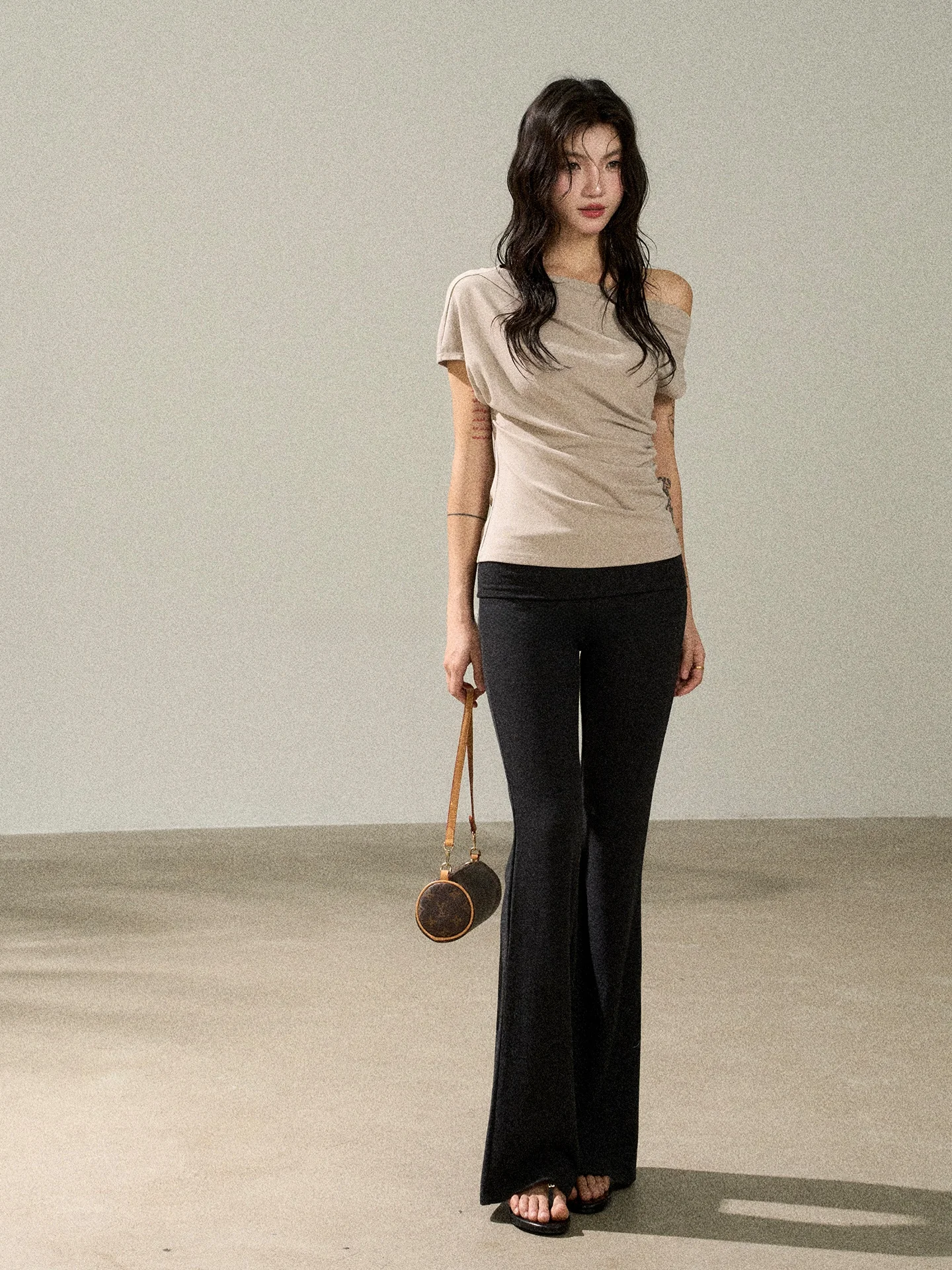 

Slimming High Waist Flared Pants Women's Color Versatile Casual Pants Summer Korean Style Cotton Blend Elastic Fabric