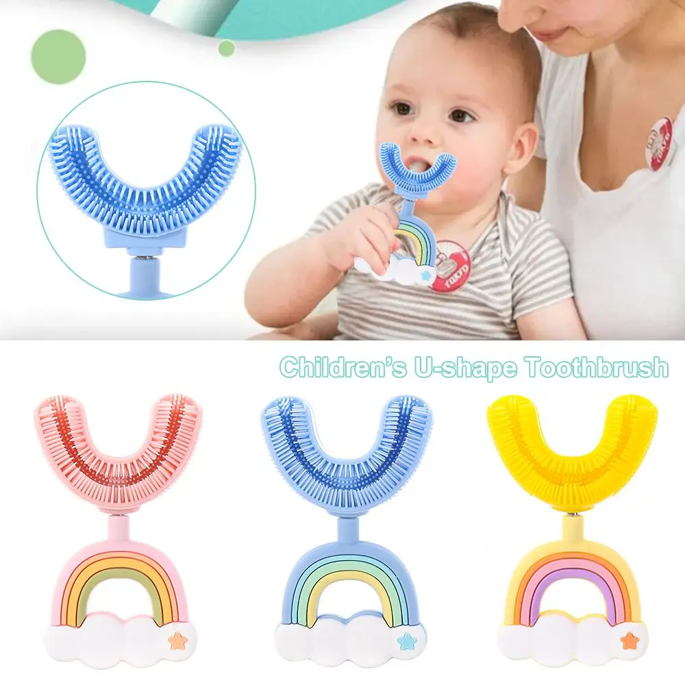 Cepillo de dientes suave para el cuidado de la salud Oral del bebé, cepillo de dientes para niños de arcoíris, limpieza a fondo de 360 °, cepillo de