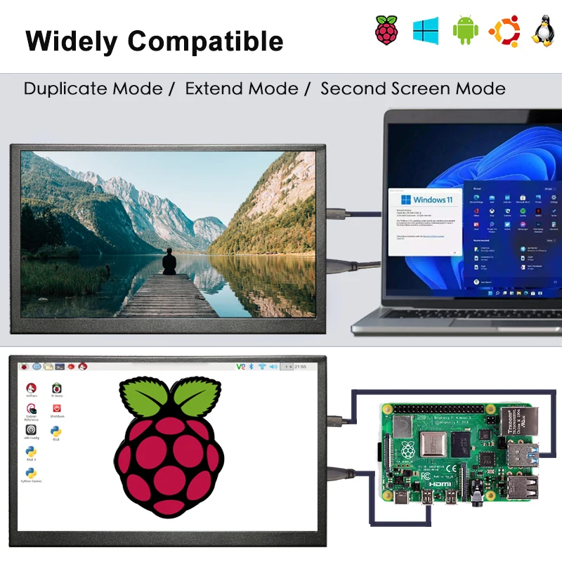 LESOWN 10.1 pollici portatile piccolo schermo 7 pollici Display 1024x600 HDMI Touch capacitivo IPS secondo mini Monitor per PC Raspberry Pi