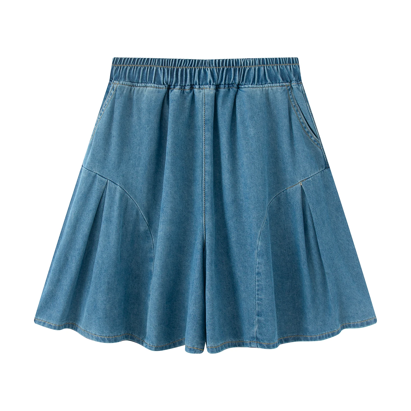 

Retro Denim Wide Leg Short Pants High Waist A-Line Skirt Pants Summer New Style Slimming Elastic Waist Ladies Jeans