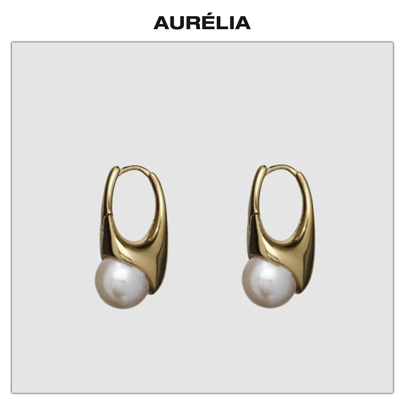

Europe Black Agate Pearl Copper Plated Platinum Small Earrings Woman Retro Minimalist Jewelry Accessories