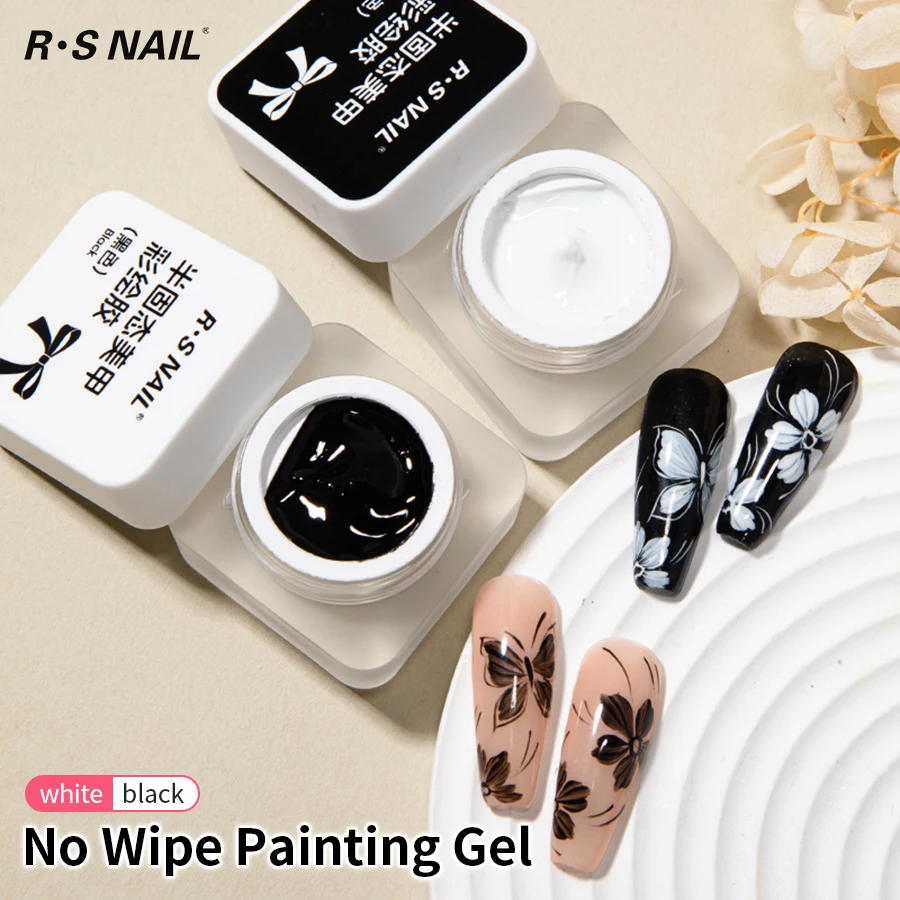 

R​S NAIL Semi-solid Painting Gel Nail Polish Black White Colors 3D Flower Drawing Gel Soak Off LED UV Paint Liner Cure Varnish