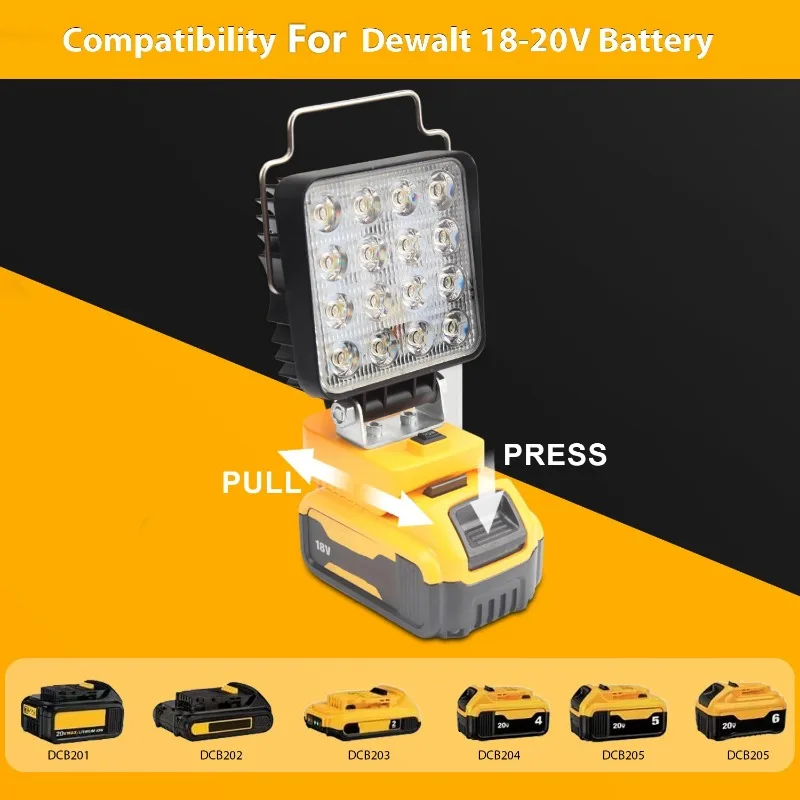 NEW camping  LED work light is used for DEWALT 18V 20V battery with USB Type-C LED for indoor and outdoor emergency lighting