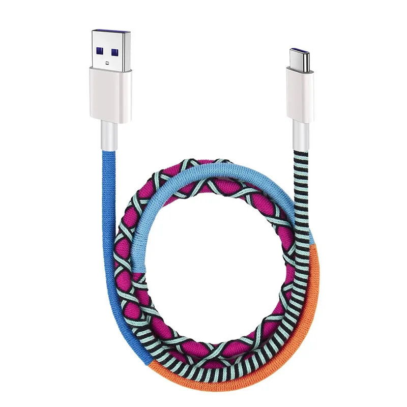 Nylon Braided USB Type C Fast Charging Cable 1M Data Sync Cord For Xiaomi Huawei OPPO Vivo Realme Oneplus Android Mobile Cable
