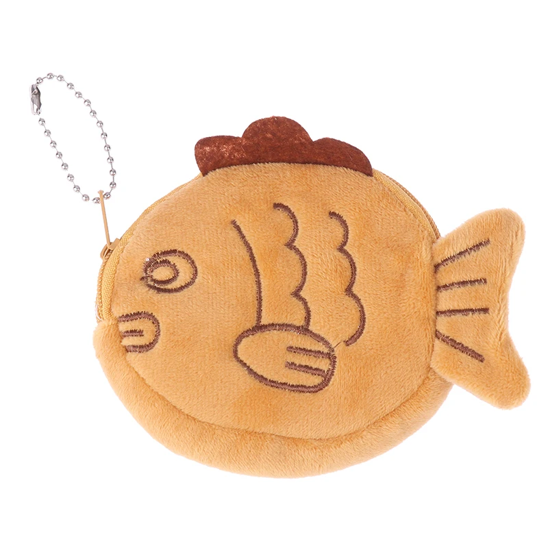 1Pc Nette Plüsch Snapper Fisch Puppe Geldbörse Armband Tasche Mini Nette Zipper Mädchen Münze Brieftasche Kabel Headset Tasche schlüssel Beutel