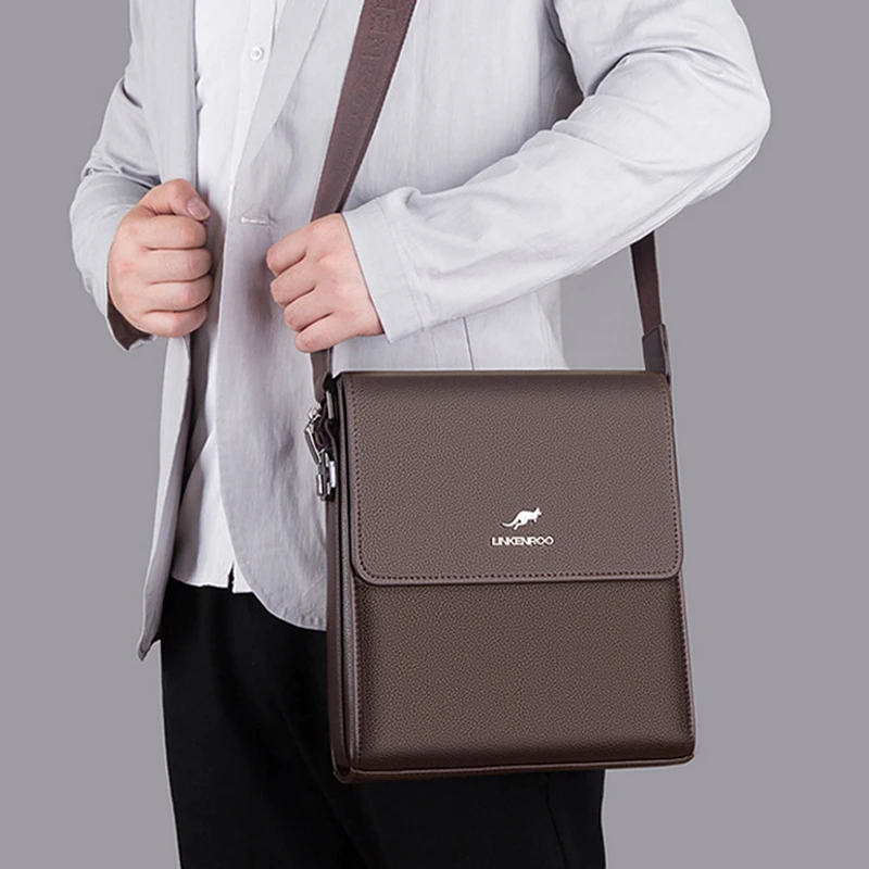 PU Leather Crossbody Bags Business Man Messenger Bag with Coded Lock Design Vertical Design Flaps Male Shoulder Bag Black Brown