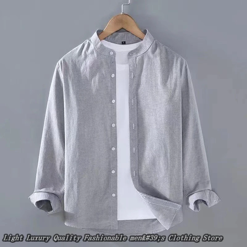 10 -color men\'s shirt linen solid color shirt casual top outdoor shopping clothing oversized size 6xl comfortable fabric