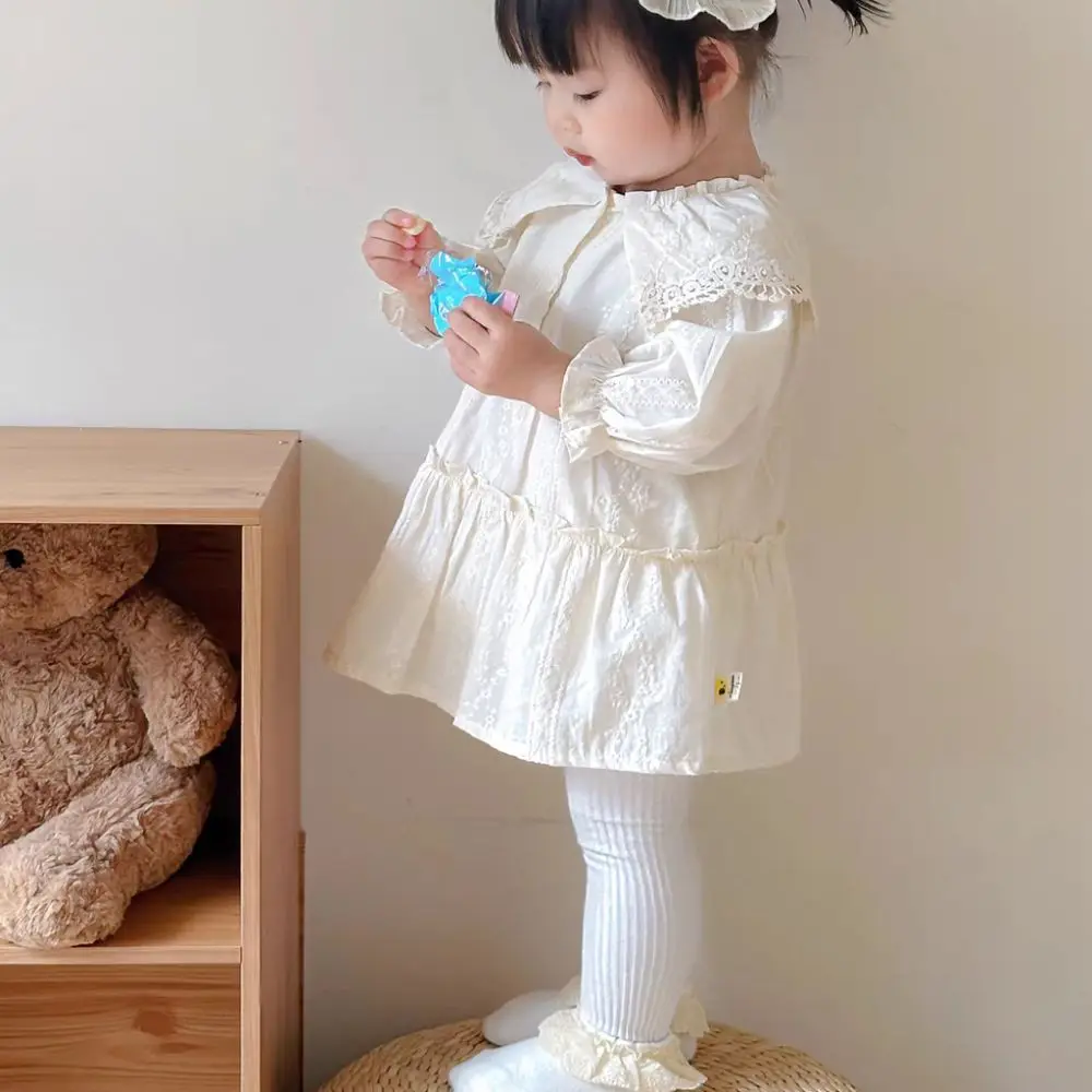 

Элегантное плиссированное кружевное платье принцессы, свободное длинное платье трапециевидной формы для девочек, милое детское платье с длинными рукавами в балетном стиле, весна/осень