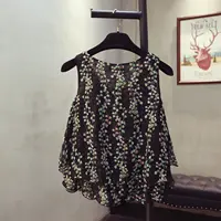 Korean Style Floral Printed Blouse Shirts Summer Sleeveless Ruffle Women Chiffon Shirts - Image 4