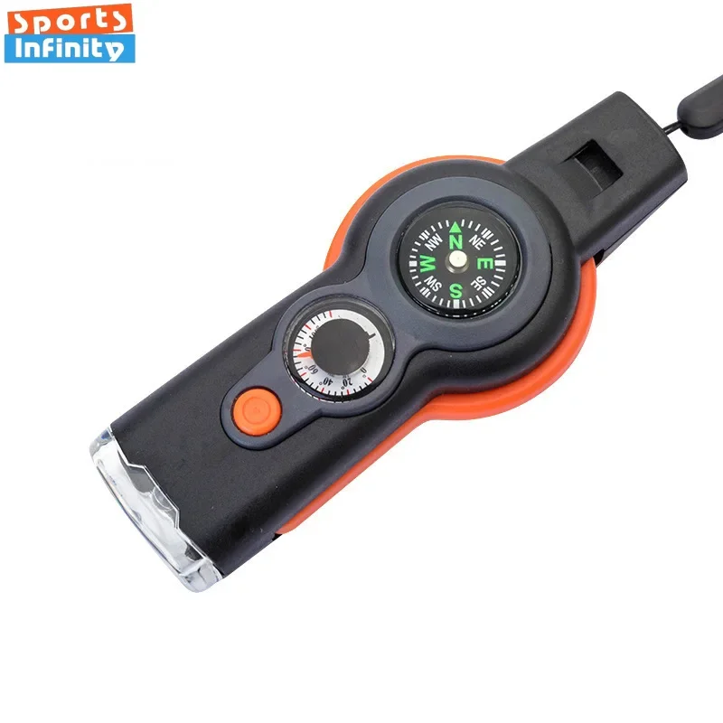 New 7 in 1 Survival Whistle High Decibel Rescue Whistle with LED Light Thermometer Compass Survival Reflective Signal Mirror