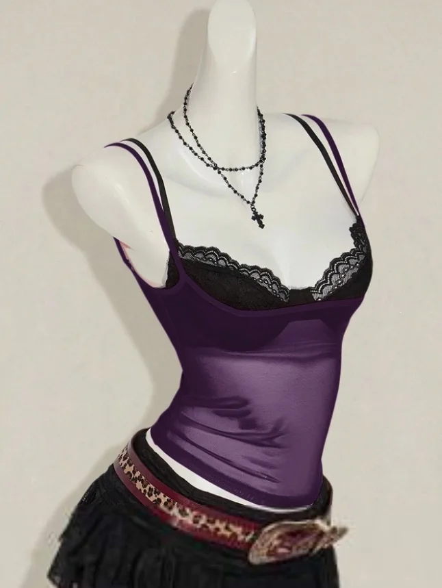 Damen Sommer Hochgeschnittenes Rückenfreies Ärmelloses Top Süßes Heißes Sexy Transparentes Spitzen-Top in Unifarbe mit Schlankem Schnitt und Neckholder-Ausschnitt (ohne Unterwäsche) – Detail 2