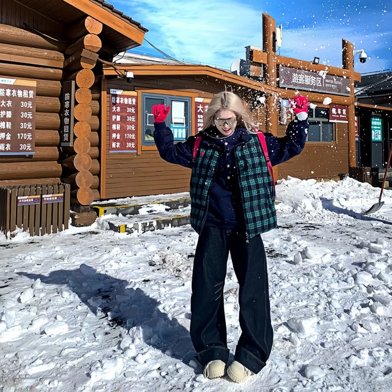 

Embroidered Plaid Down Cotton Jacket Vest Women Autumn and Winter New Versatile Stand-up Collar Waistcoat Waistcoat Trendy