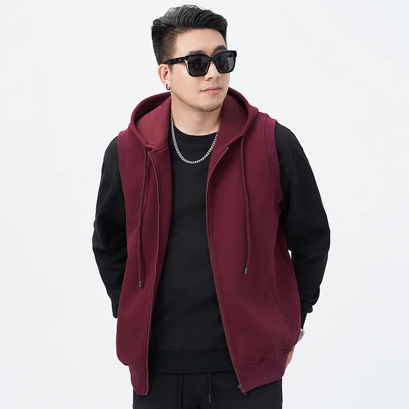 

Men's Plus-Size Sleeveless Solid-Color Hooded Vest