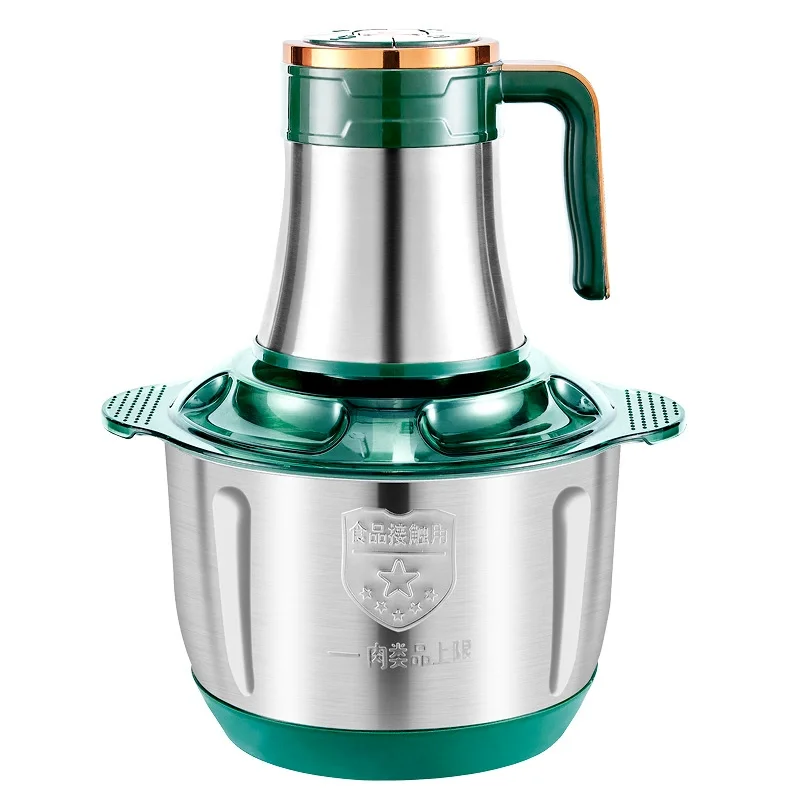 Picadora de carne eléctrica de gran capacidad, 5L, 6 aspas, mezclador multifunción de acero inoxidable para el hogar, para masa de carne picada