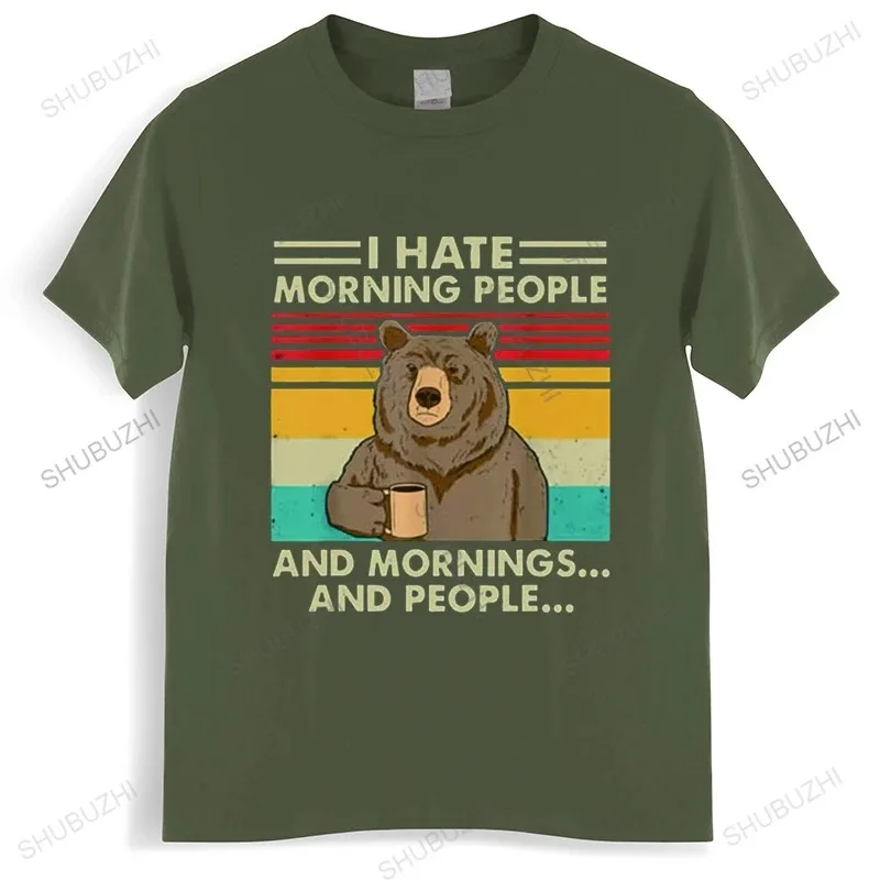 2024 New I Hate Morning People And Mornings And People T Shirt Funny-Bear Drink Coffee Lover Cute Lazy Animal Retro T-Shirt