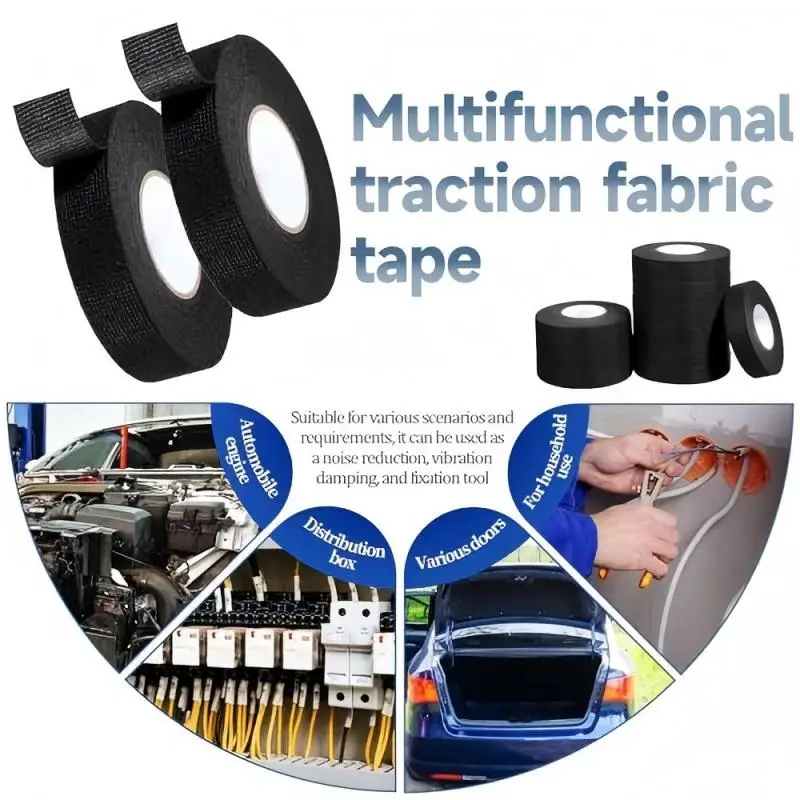 High Temperature Wire Harness Cloth Tape Automotive Cable Loom Heatproof Fabric Adhesive Tape for Engine Electrical Insulation
