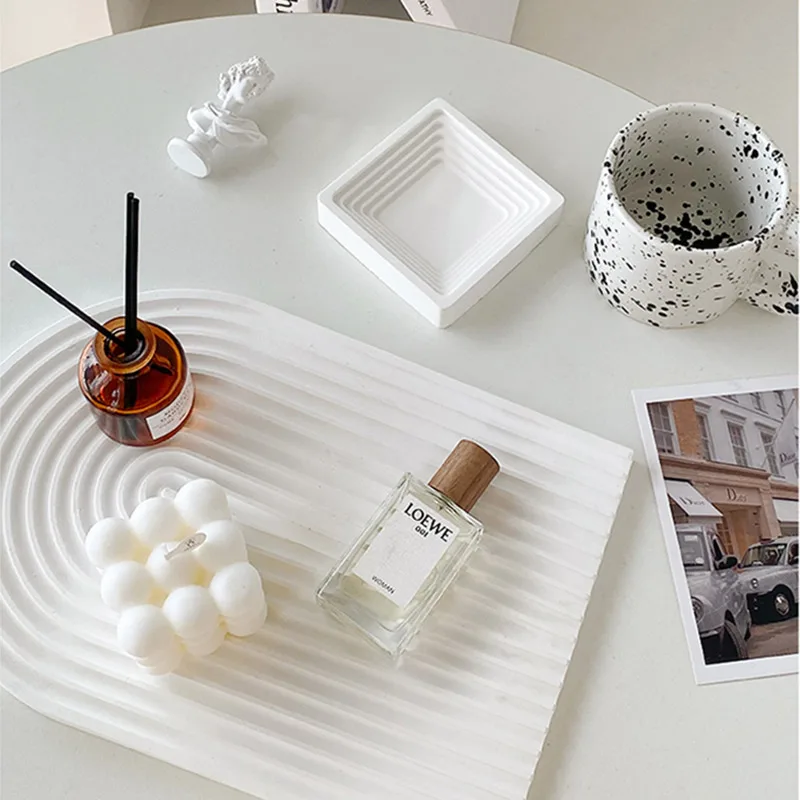 Bandeja de almacenamiento blanca con textura de onda, accesorios para fotos, artículos pequeños, adornos de Perfume, accesorios para Sesión de comida, Fondo de fotografía