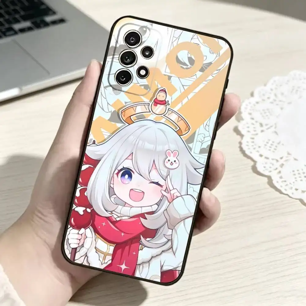 Cute P-Paimon Genshin Phone Case Black Silicone Soft For Samsung S25,S24,S21,S22,S23,S30,Ultra,S20,Plus,Fe,Lite