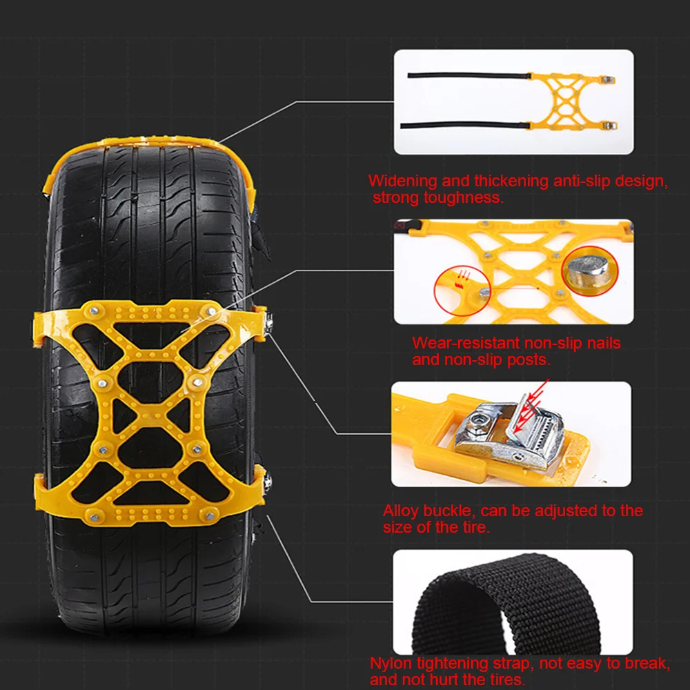 6 SZT. Pogrubione Łańcuchy Śniegowe do Opon Samochodowych i Motocyklowych, Pas Antypoślizgowy do Opon SUV, Ciężarówek, Awaryjne Łańcuchy do Opon na Błoto, Narzędzie Zimowe