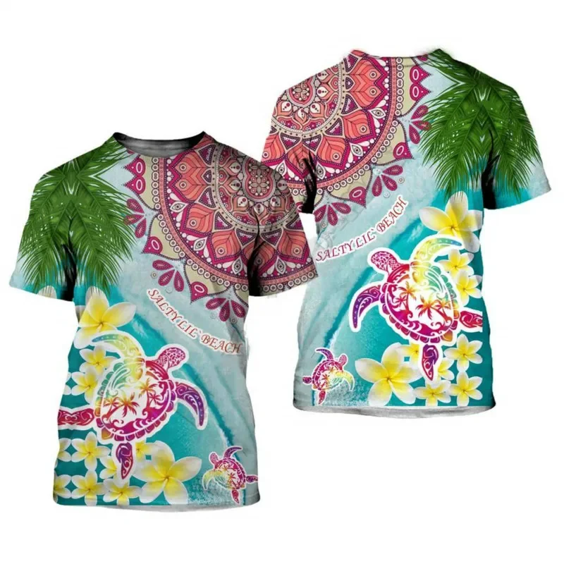 

2024 3D Printed Turtle Harajuku Hibiscus T Shirt Men Women Couple Casual T-shirt Summer Fashion Short Sleeved Street Clothes